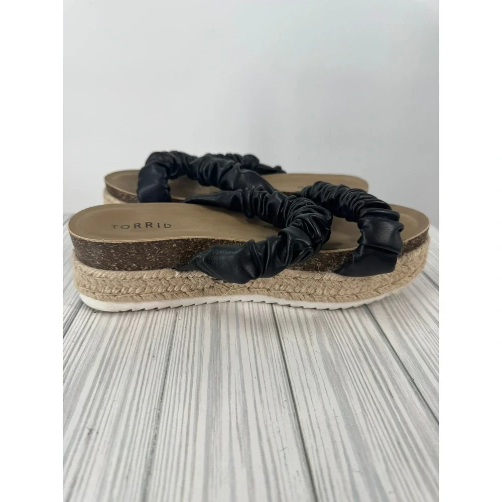 Torrid Women's Black Double Band‎ Espadrille Platform Slide Sandals Size 8WW
